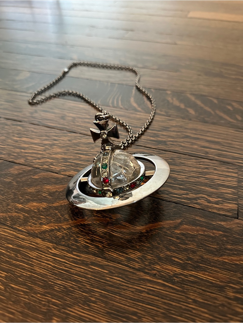 Silver-Tone Orb Pendant Necklace with Multi-Color Accents